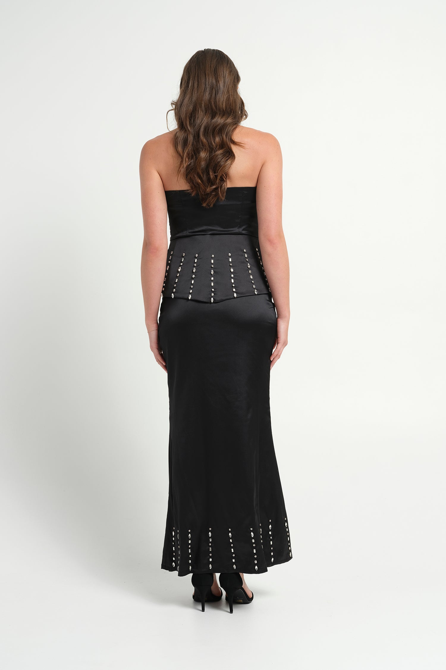 Embellished Satin Peplum Top - Black